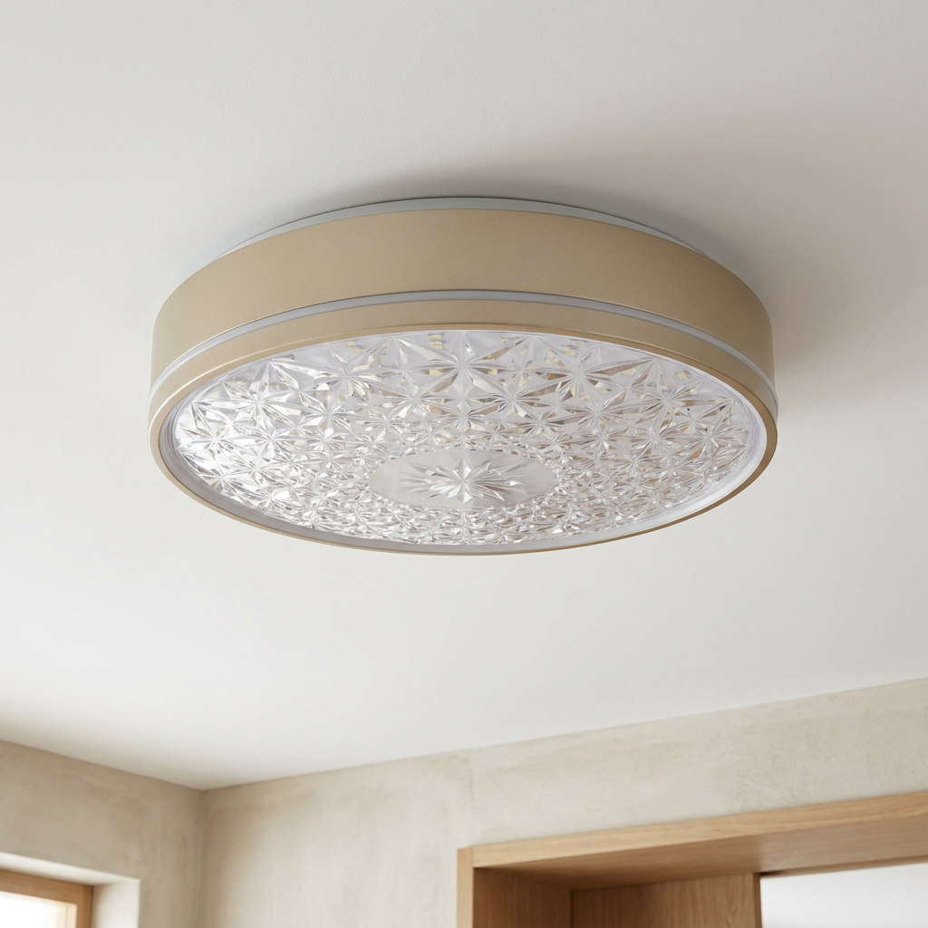 Plafonnier LED Acier Composite Doré | Luxon — vu de dessous, fixe au plafond, eteint