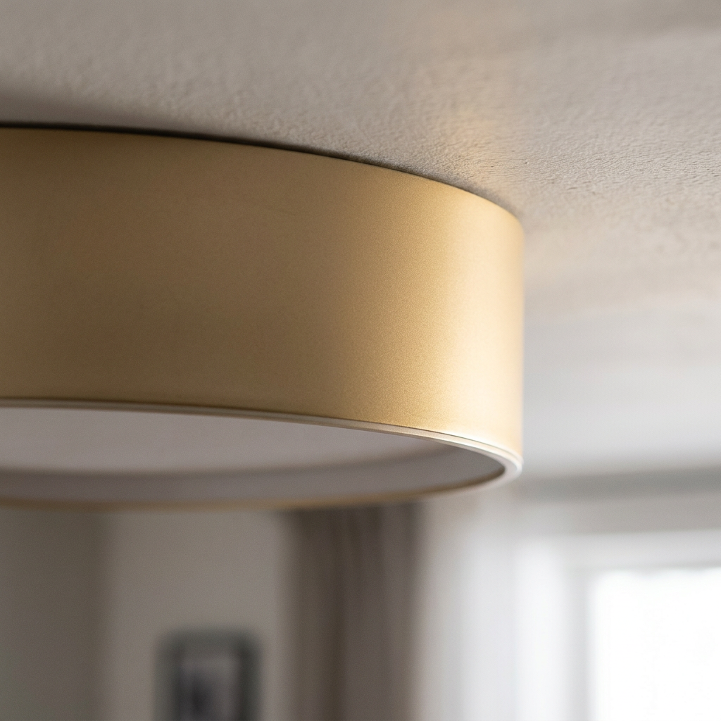 Plafonnier LED Acier Composite Doré | Luxon — detail du bord et de la fixation au plafond