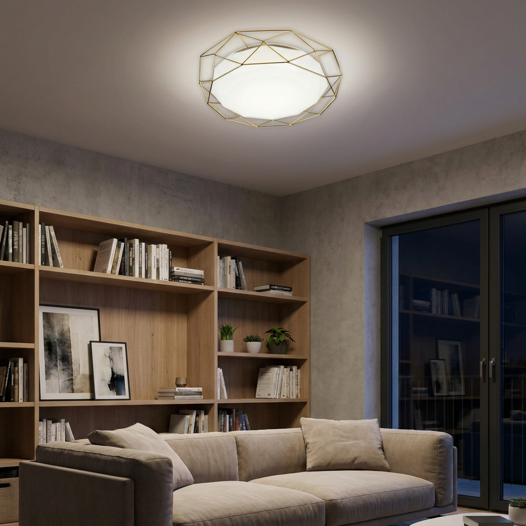 Plafonnier LED Acier Composite Doré | Sven — allume le soir, ambiance chaleureuse, eclairage du plafond