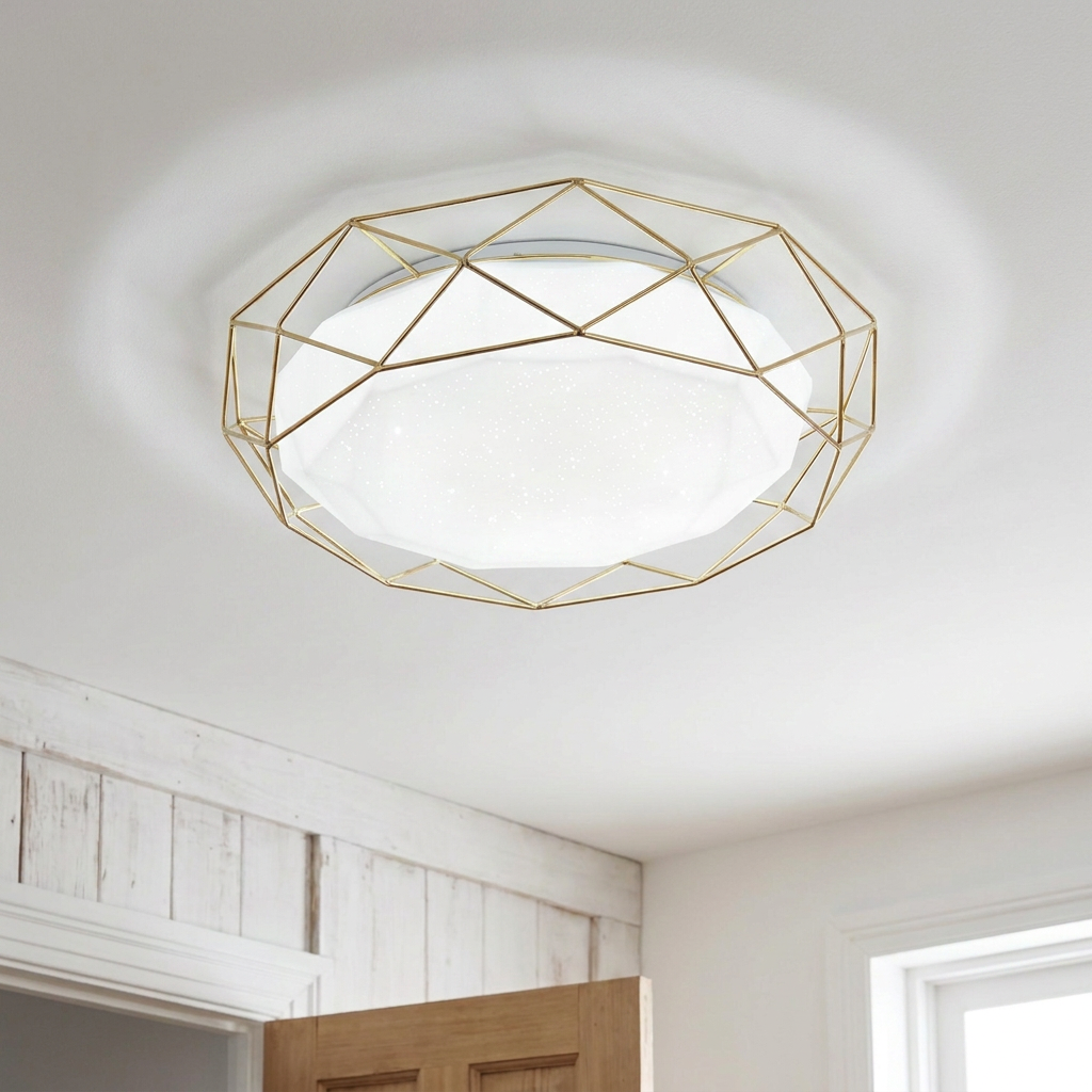 Plafonnier LED Acier Composite Doré | Sven — allume au plafond, halo lumineux
