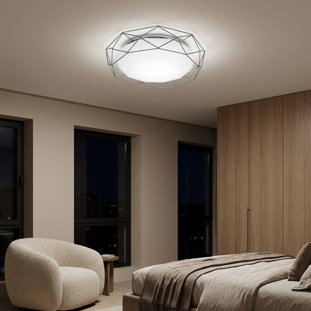 Plafonnier LED Acier Composite Gris | Sven — allume le soir, ambiance chaleureuse, eclairage du plafond