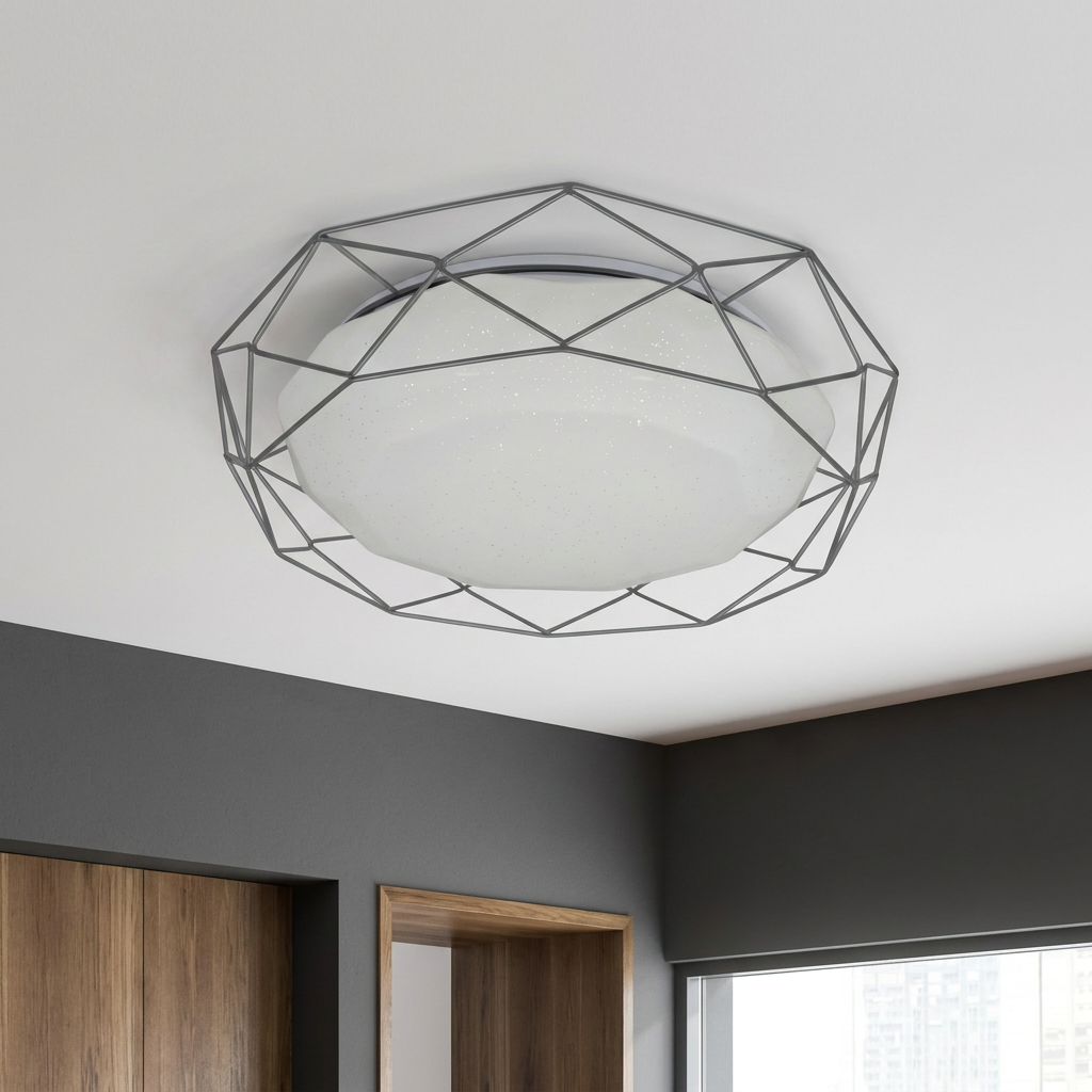 Plafonnier LED Acier Composite Gris | Sven — vu de dessous, fixe au plafond, eteint