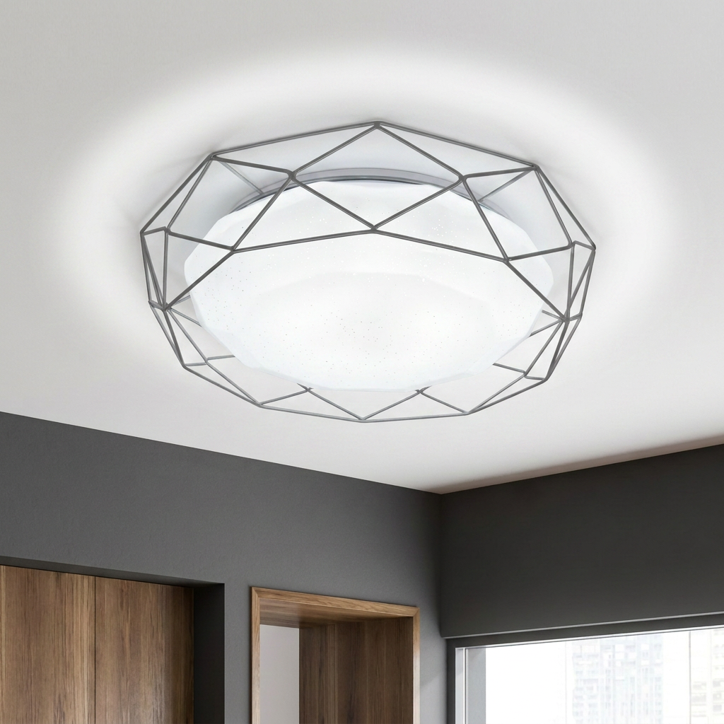 Plafonnier LED Acier Composite Gris | Sven — allume au plafond, halo lumineux