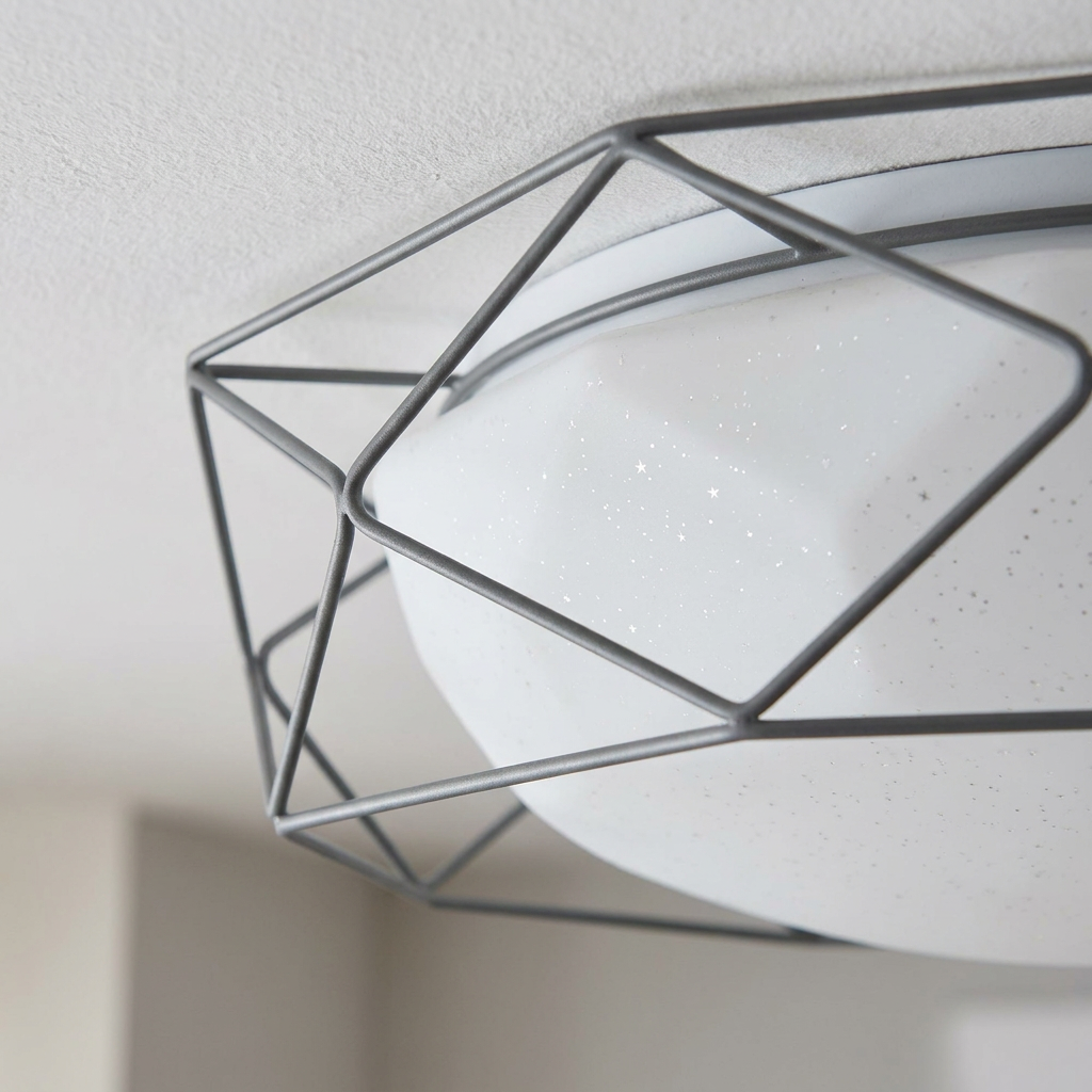 Plafonnier LED Acier Composite Gris | Sven — detail du bord et de la fixation au plafond