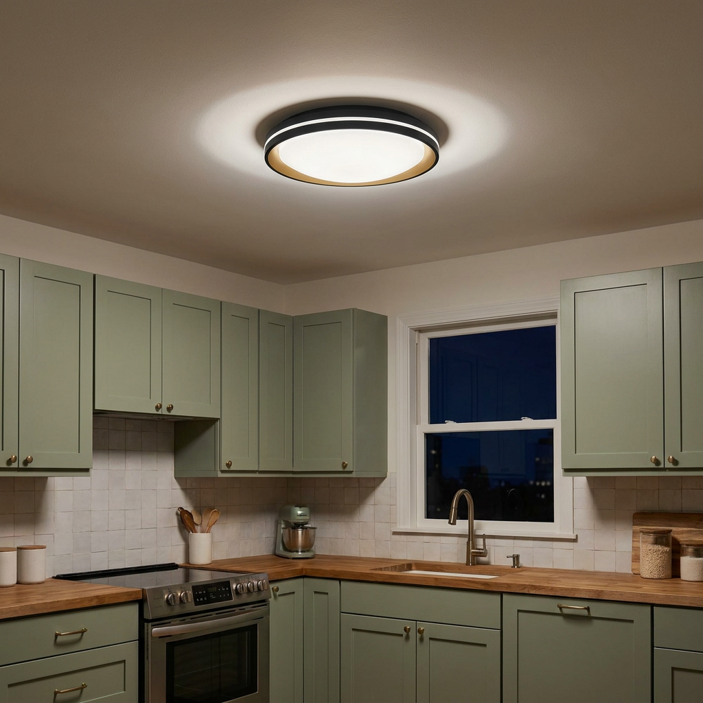 Plafonnier LED Acier Composite | Manhattan — allume le soir, ambiance chaleureuse, eclairage du plafond