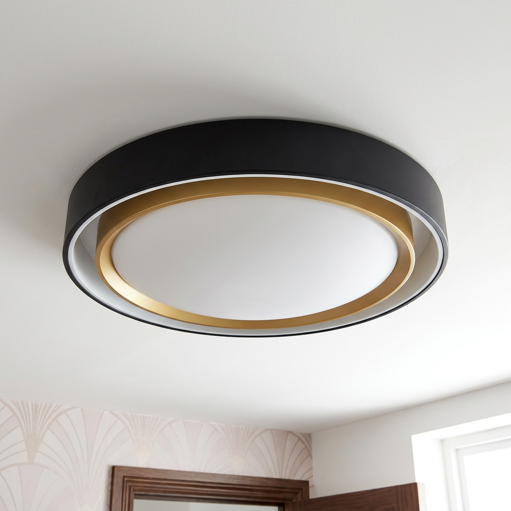 Plafonnier LED Acier Composite | Manhattan — vu de dessous, fixe au plafond, eteint