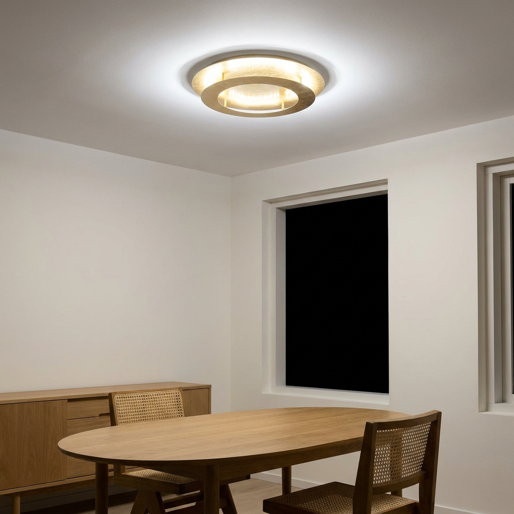 Plafonnier LED Acier Doré | Merle — allume le soir, ambiance chaleureuse, eclairage du plafond