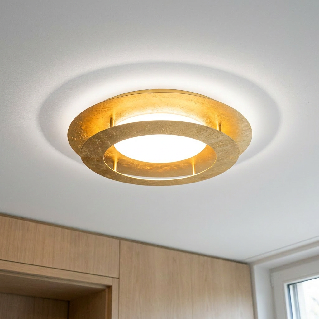 Plafonnier LED Acier Doré | Merle — allume au plafond, halo lumineux
