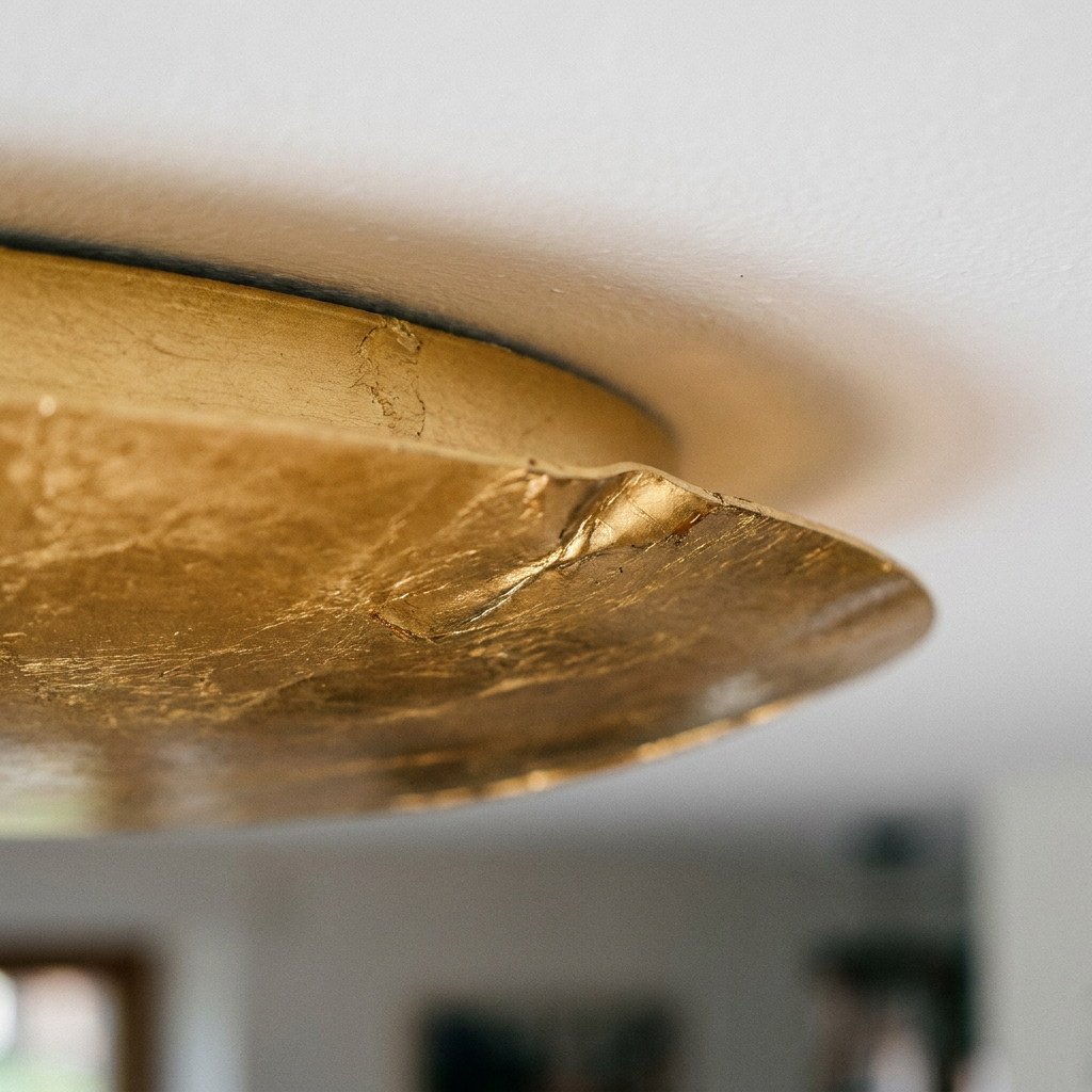 Plafonnier LED Acier Doré | Merle — detail du bord et de la fixation au plafond