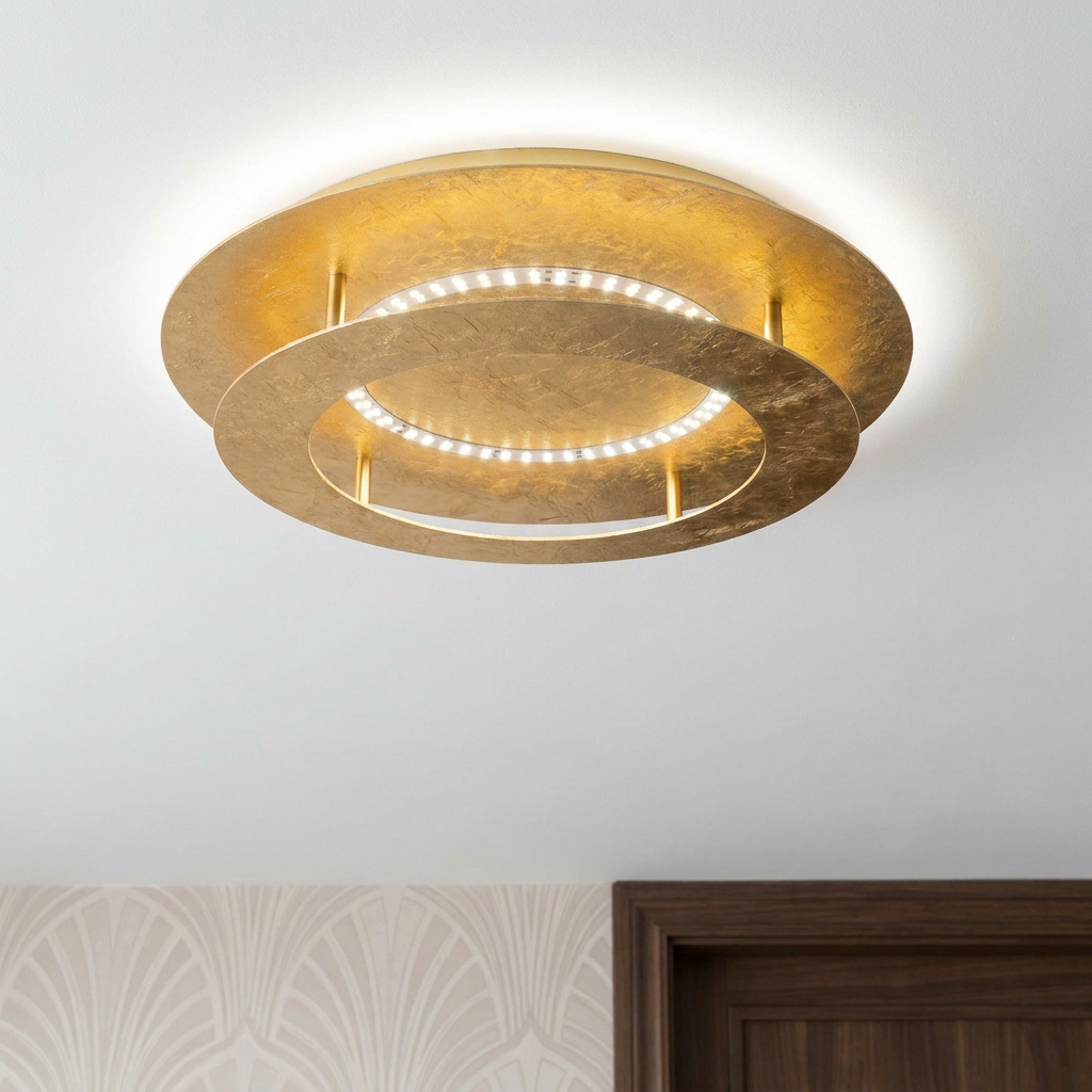 Plafonnier LED Acier Doré | Merle — allume au plafond, halo lumineux
