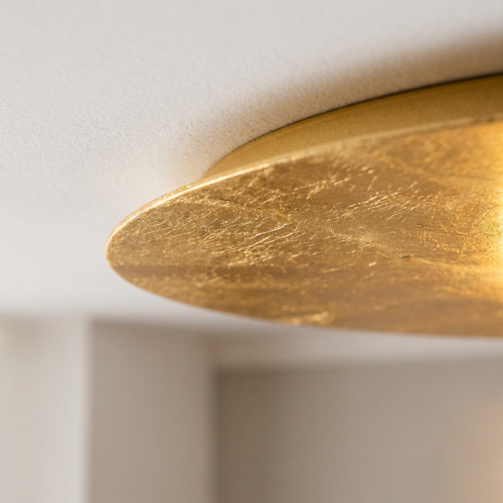 Plafonnier LED Acier Doré | Merle — detail du bord et de la fixation au plafond
