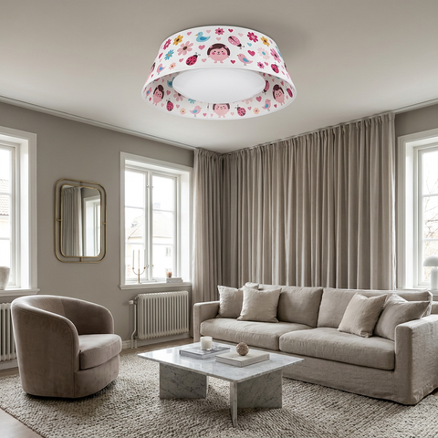 Plafonnier LED Acier Tissu Multicolour | Girl — en situation dans une piece, fixe au plafond, eteint