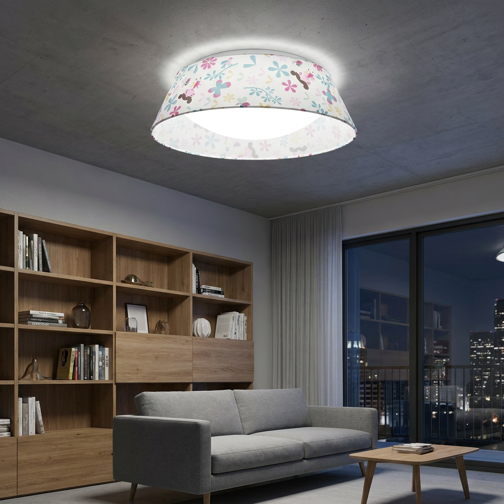 Plafonnier LED Acier Tissu Multicolour | Girl — allume le soir, ambiance chaleureuse, eclairage du plafond