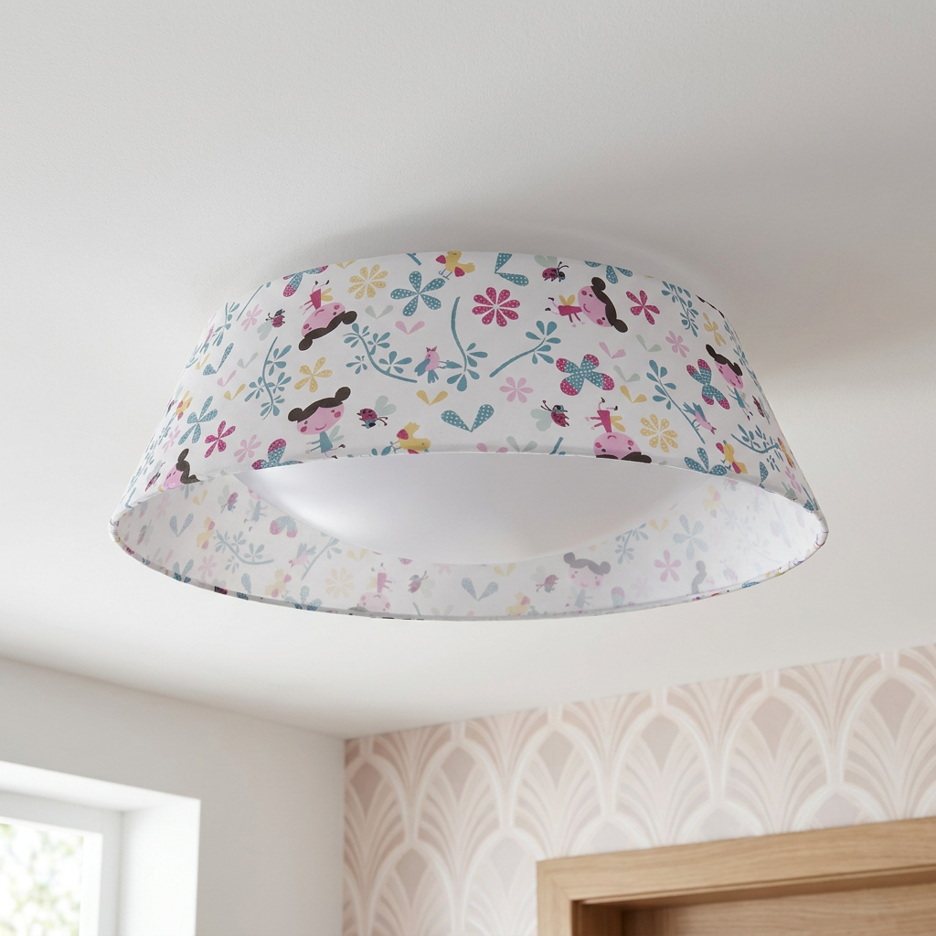 Plafonnier LED Acier Tissu Multicolour | Girl — vu de dessous, fixe au plafond, eteint