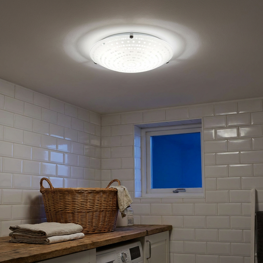 Plafonnier LED Acier Verre Blanc Chromé | Circle — allume le soir, ambiance chaleureuse, eclairage du plafond