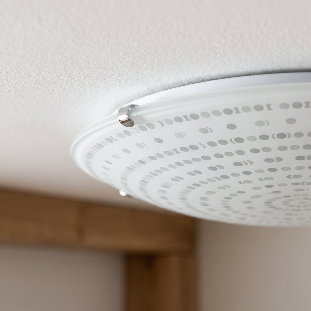 Plafonnier LED Acier Verre Blanc Chromé | Circle — detail du bord et de la fixation au plafond