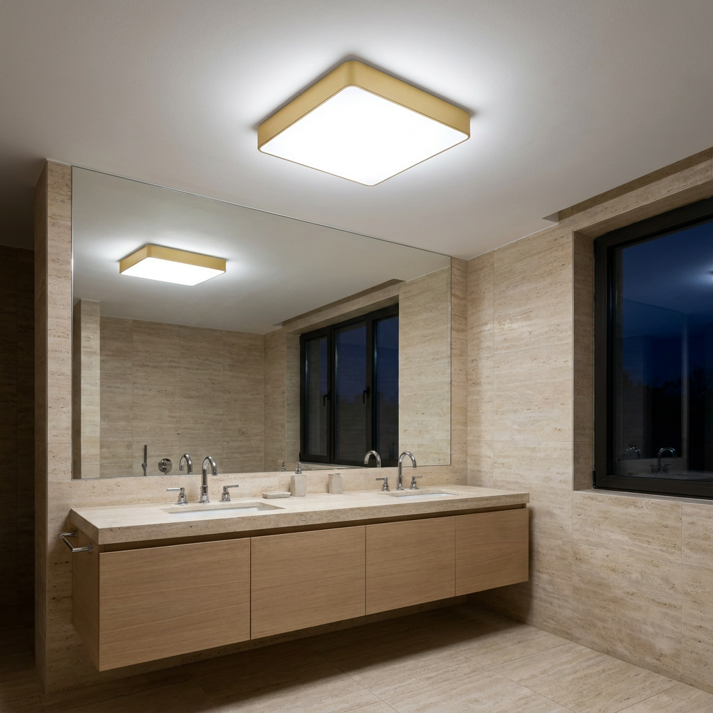 Plafonnier LED Acier Verre Laiton | Quattro — allume le soir, ambiance chaleureuse, eclairage du plafond