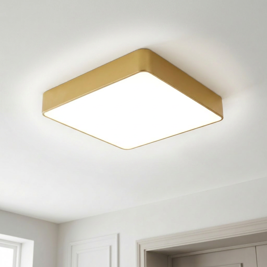 Plafonnier LED Acier Verre Laiton | Quattro — allume au plafond, halo lumineux