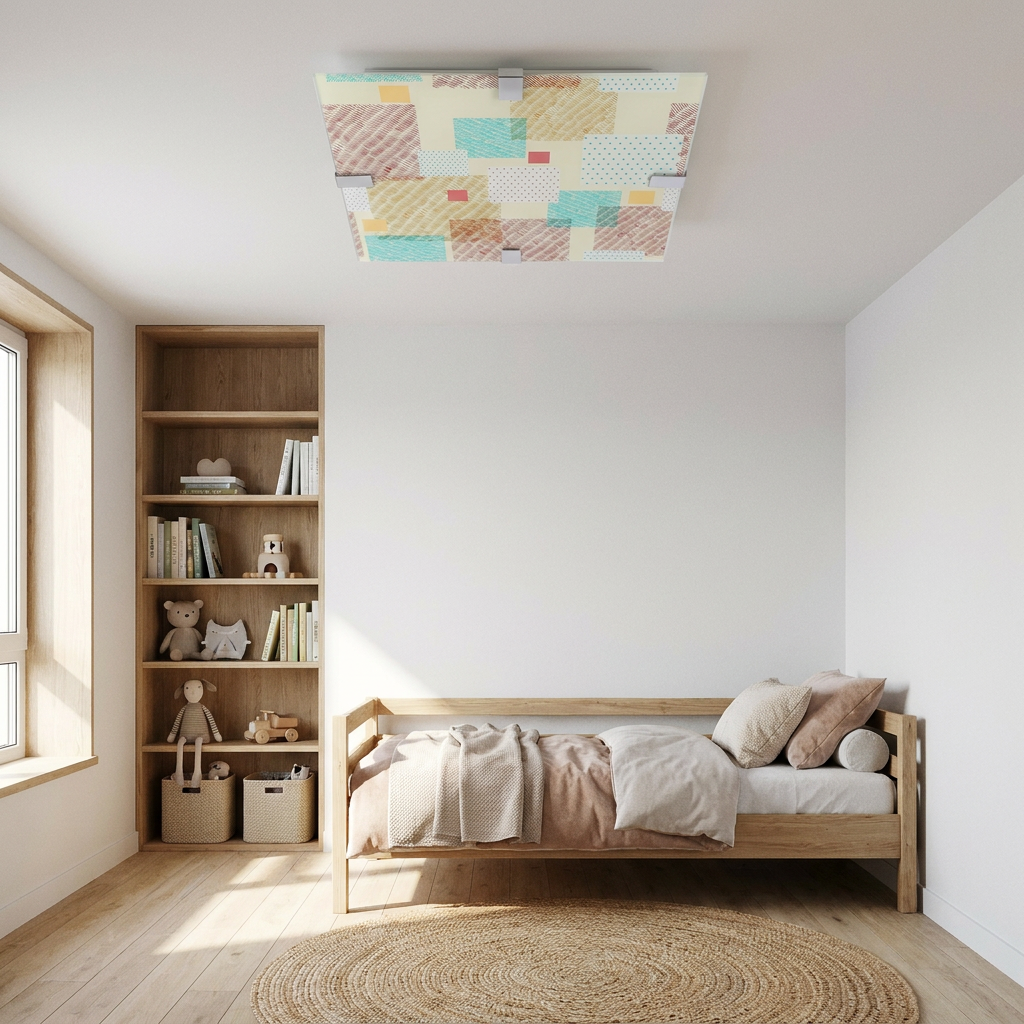 Plafonnier LED Acier Verre Multicolour | Ambiente — en situation dans une piece, fixe au plafond, eteint