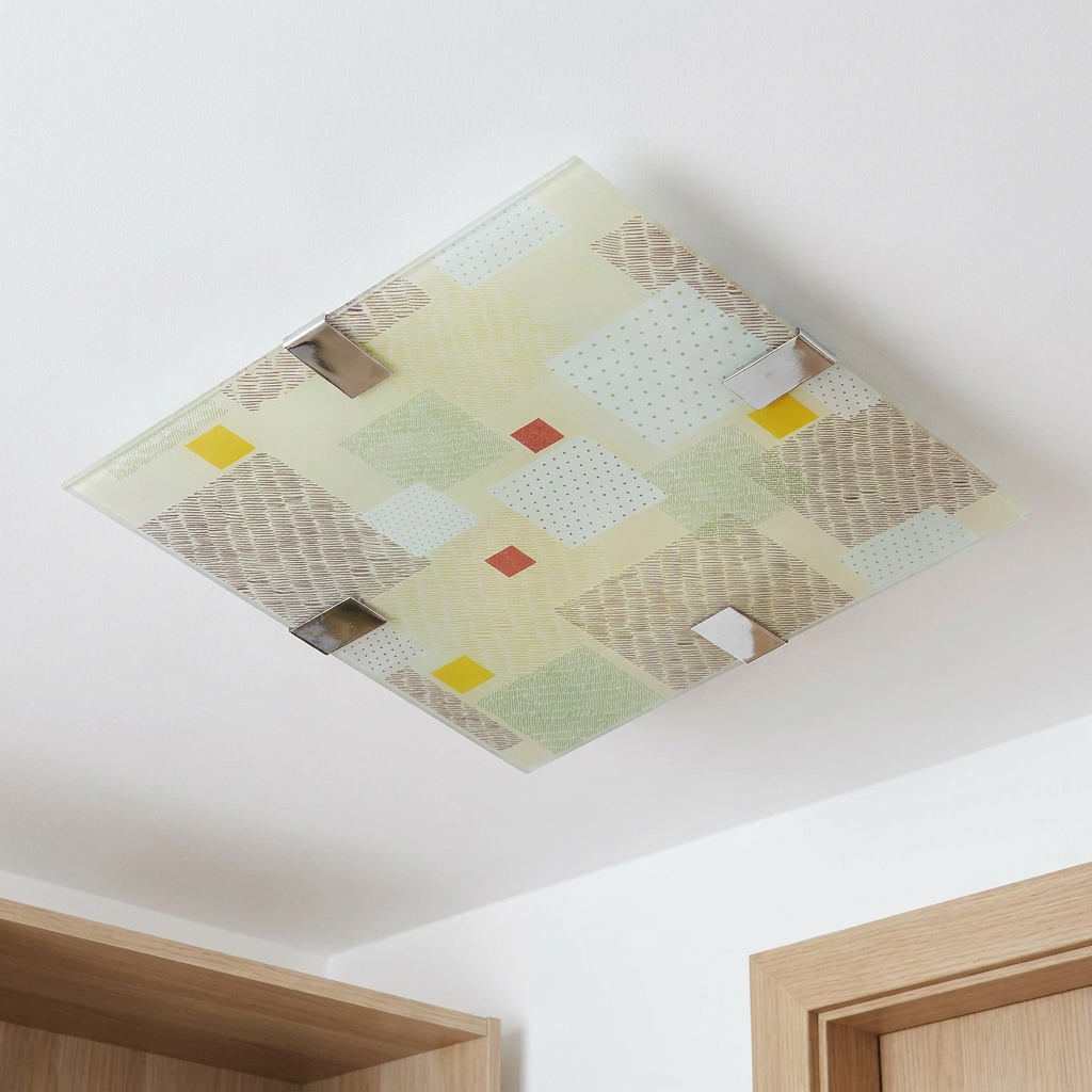 Plafonnier LED Acier Verre Multicolour | Ambiente — vu de dessous, fixe au plafond, eteint