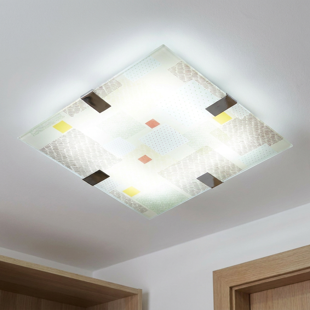 Plafonnier LED Acier Verre Multicolour | Ambiente — allume au plafond, halo lumineux