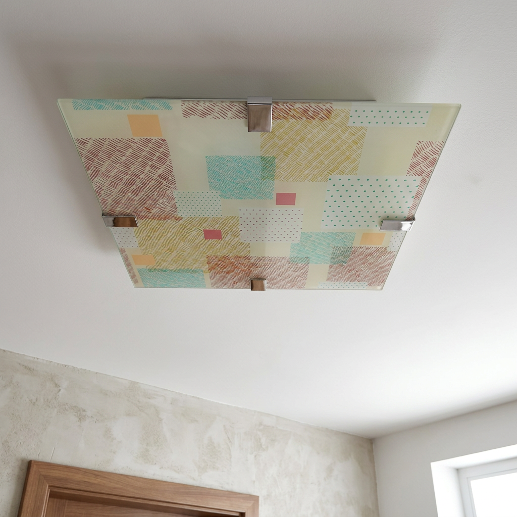 Plafonnier LED Acier Verre Multicolour | Ambiente — vu de dessous, fixe au plafond, eteint