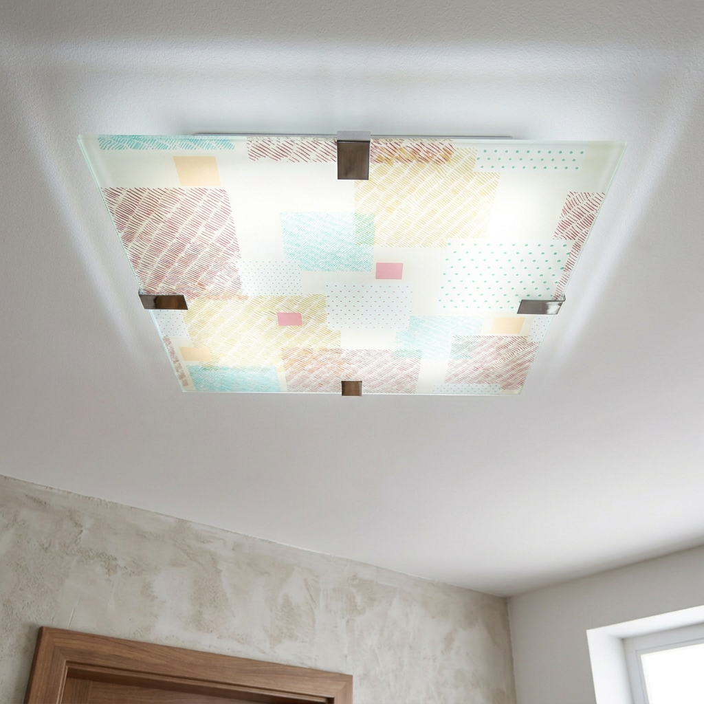 Plafonnier LED Acier Verre Multicolour | Ambiente — allume au plafond, halo lumineux