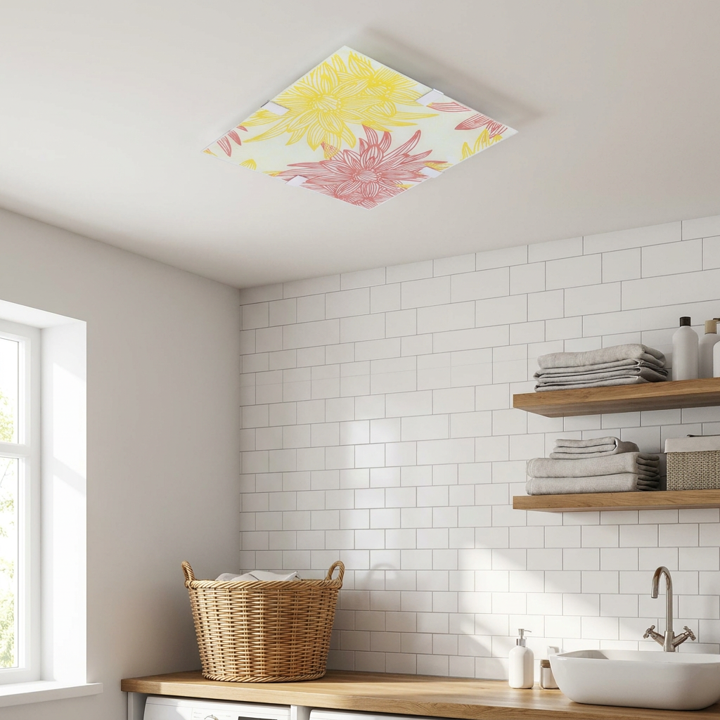 Plafonnier LED Acier Verre Multicolour | Georgia — en situation dans une piece, fixe au plafond, eteint