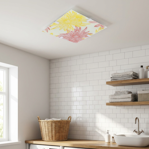 Plafonnier LED Acier Verre Multicolour | Georgia — en situation dans une piece, fixe au plafond, eteint