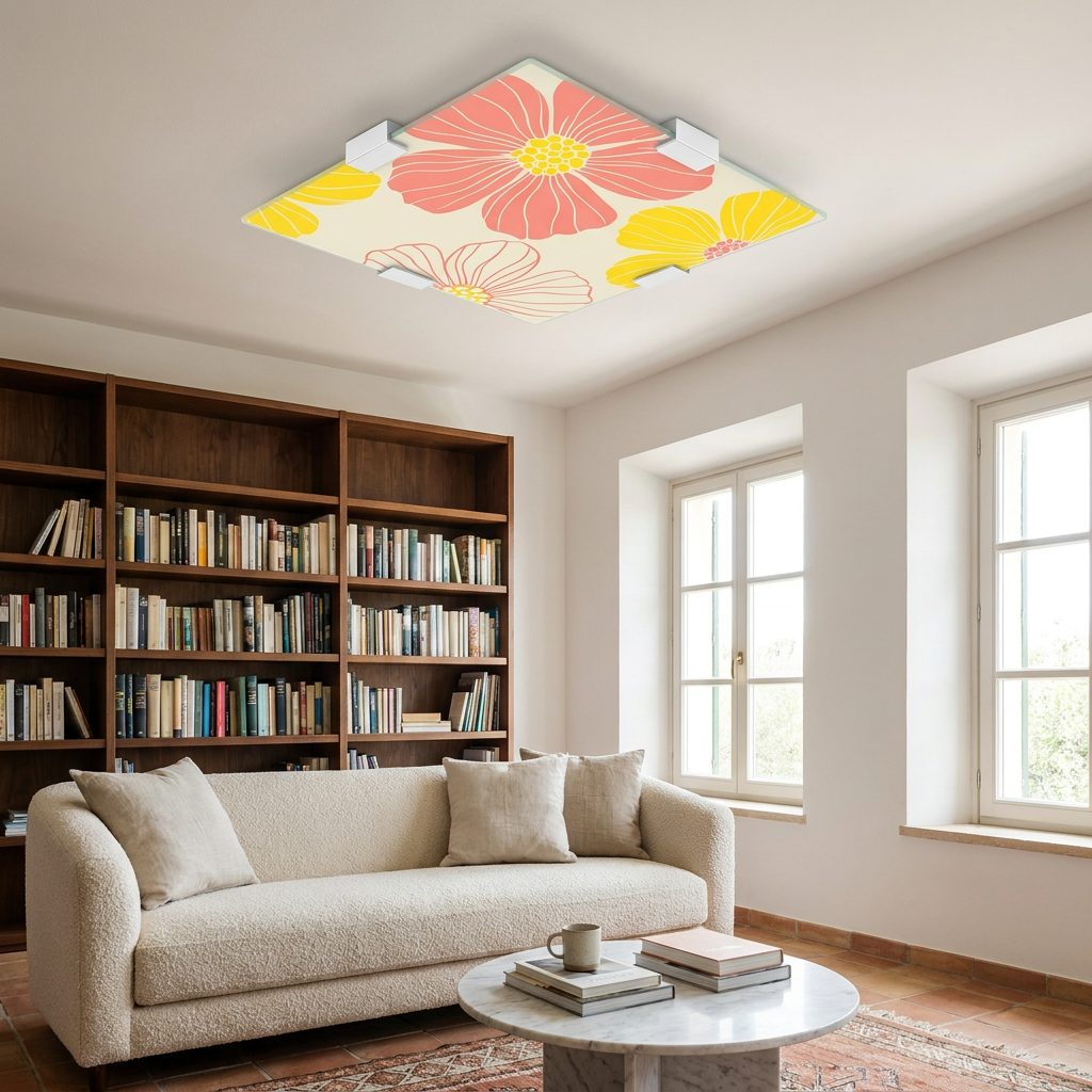 Plafonnier LED Acier Verre Multicolour | Georgia — en situation dans une piece, fixe au plafond, eteint