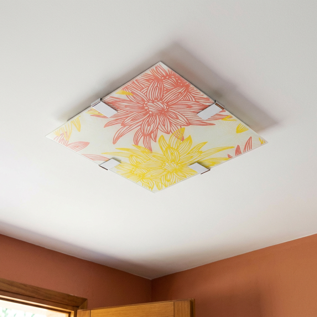 Plafonnier LED Acier Verre Multicolour | Georgia — vu de dessous, fixe au plafond, eteint
