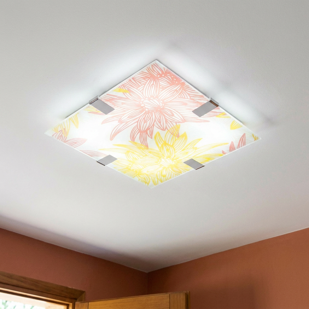Plafonnier LED Acier Verre Multicolour | Georgia — allume au plafond, halo lumineux