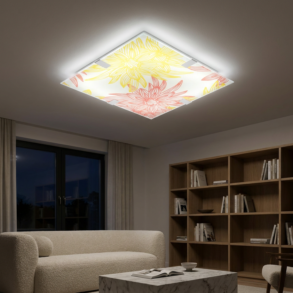 Plafonnier LED Acier Verre Multicolour | Georgia — allume le soir, ambiance chaleureuse, eclairage du plafond