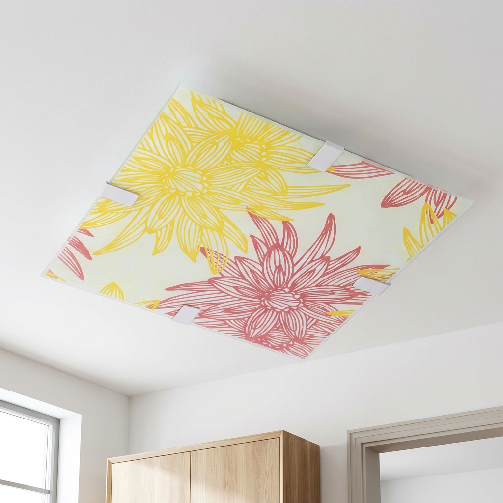 Plafonnier LED Acier Verre Multicolour | Georgia — vu de dessous, fixe au plafond, eteint