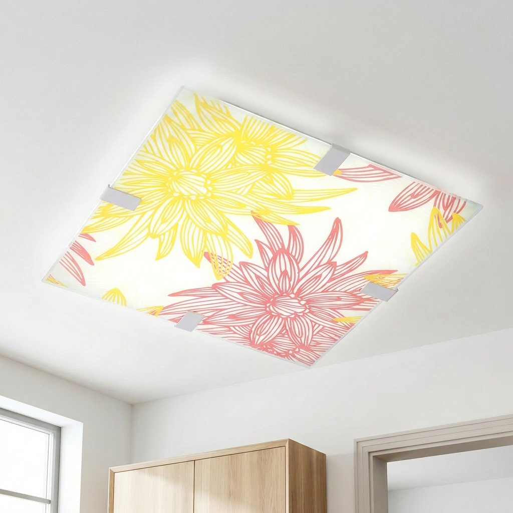 Plafonnier LED Acier Verre Multicolour | Georgia — allume au plafond, halo lumineux