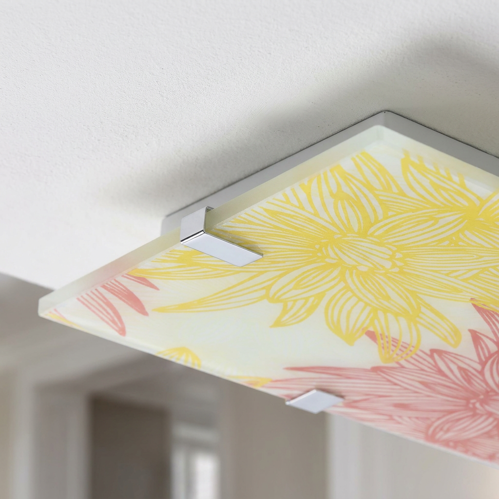 Plafonnier LED Acier Verre Multicolour | Georgia — detail du bord et de la fixation au plafond