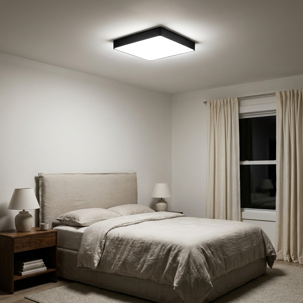 Plafonnier LED Acier Verre Noir | Quattro — allume le soir, ambiance chaleureuse, eclairage du plafond