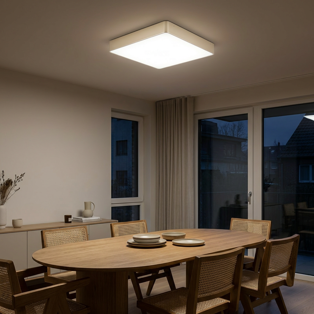 Plafonnier LED Acier Verre Pearl | Quattro — allume le soir, ambiance chaleureuse, eclairage du plafond