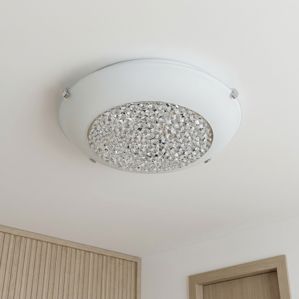 Plafonnier LED Acier Verre | Pristina — vu de dessous, fixe au plafond, eteint