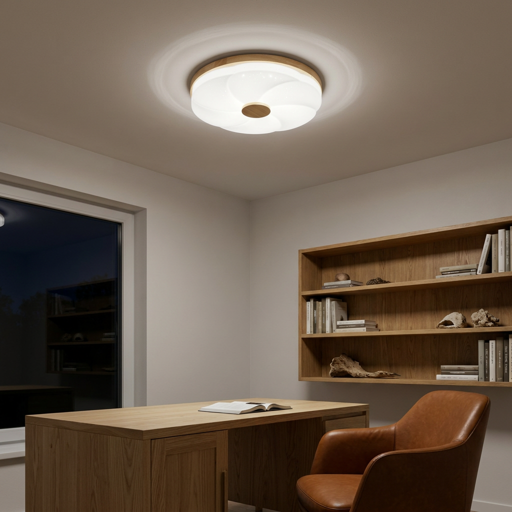 Plafonnier LED Blanc — allume le soir, ambiance chaleureuse, eclairage du plafond