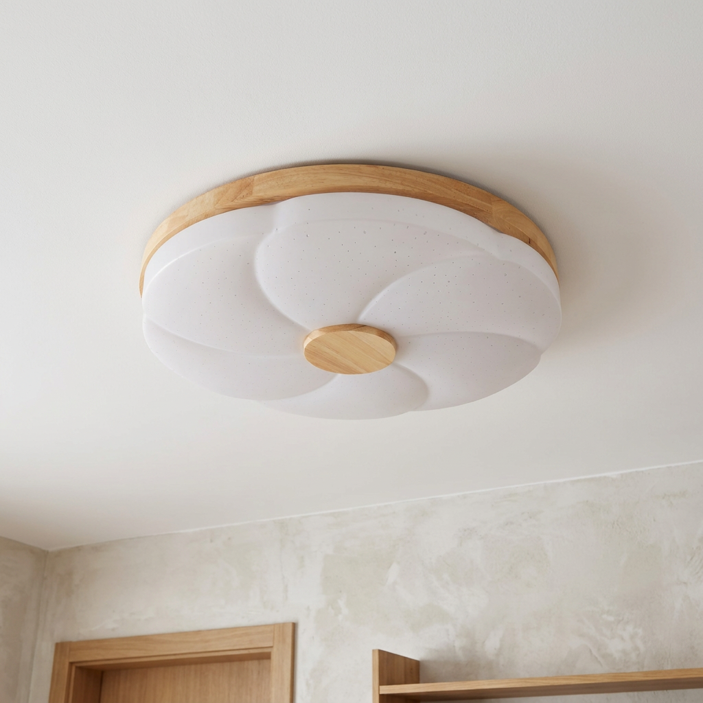 Plafonnier LED Blanc — vu de dessous, fixe au plafond, eteint