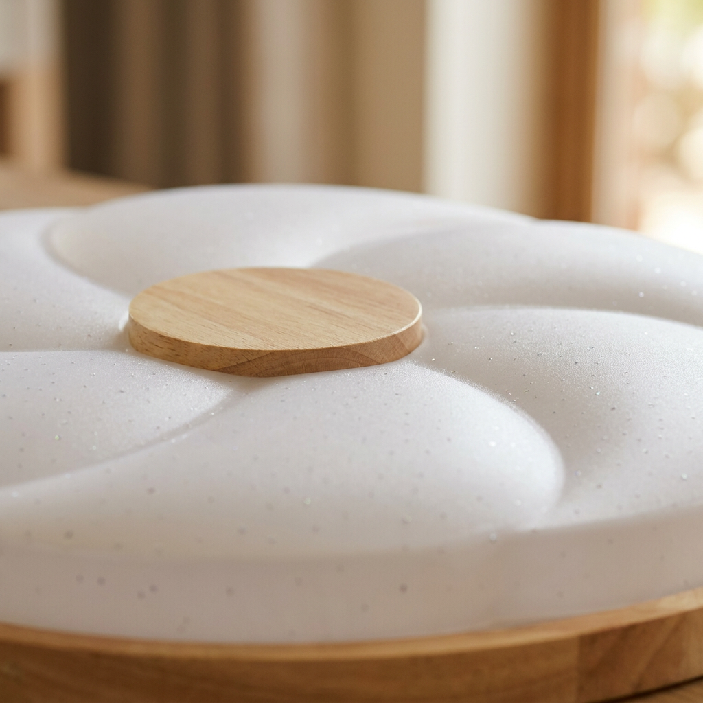 Plafonnier LED Blanc — gros plan sur la matiere et la finition