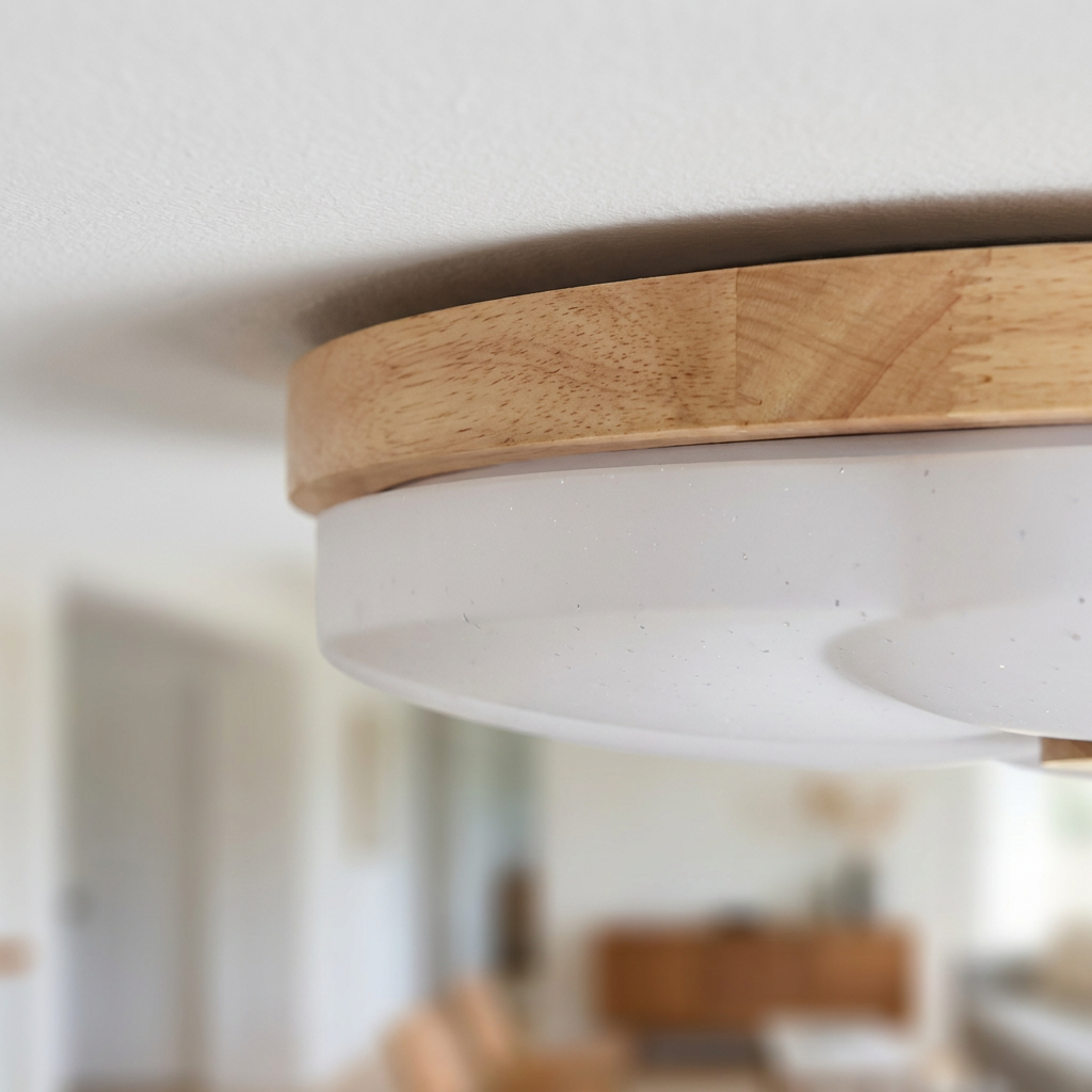 Plafonnier LED Blanc — detail du bord et de la fixation au plafond