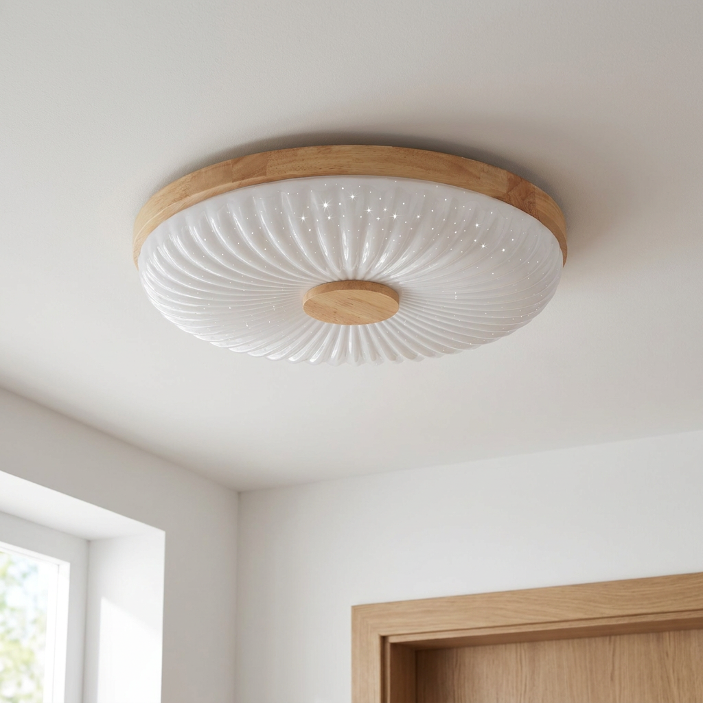 Plafonnier LED Blanc — vu de dessous, fixe au plafond, eteint