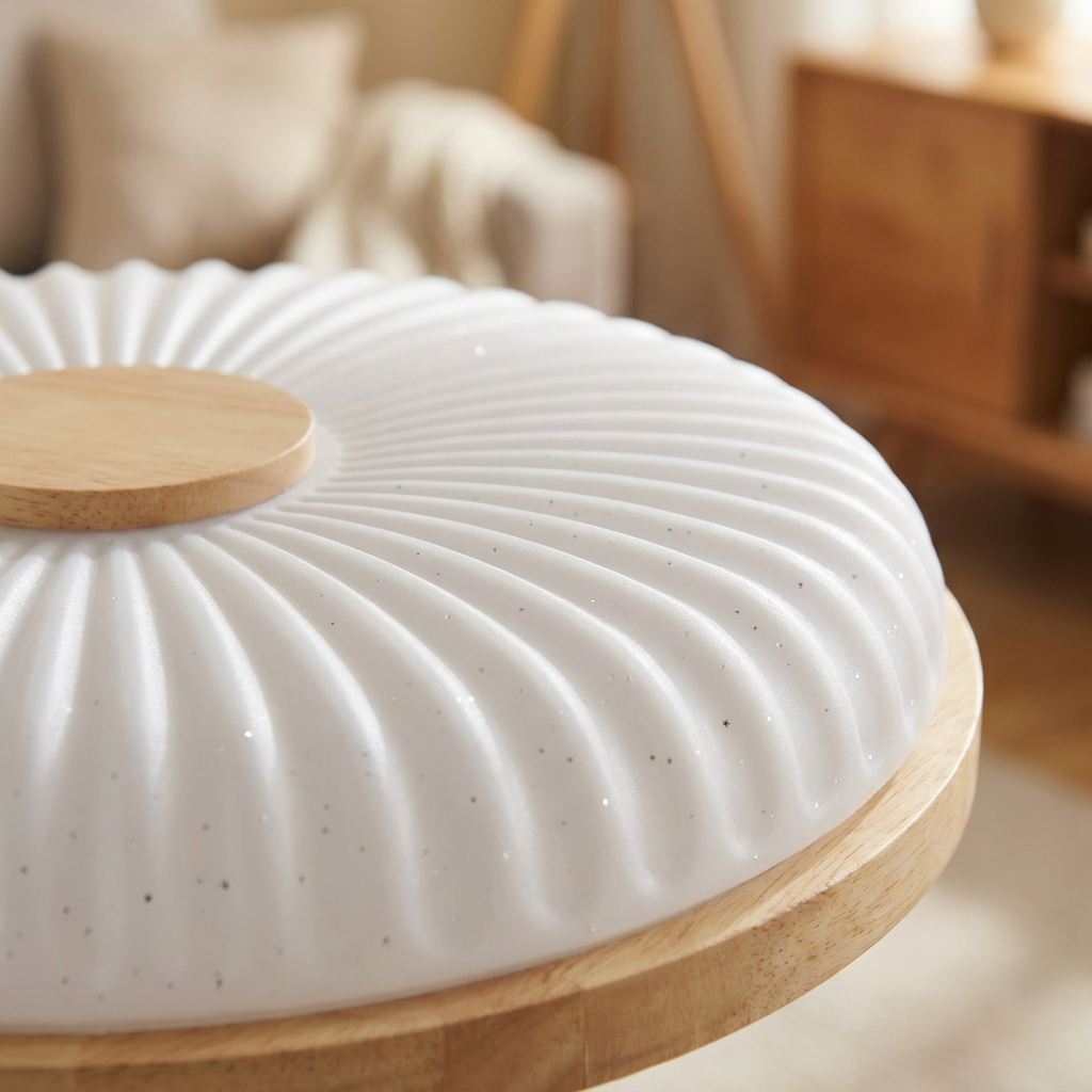 Plafonnier LED Blanc — gros plan sur la matiere et la finition