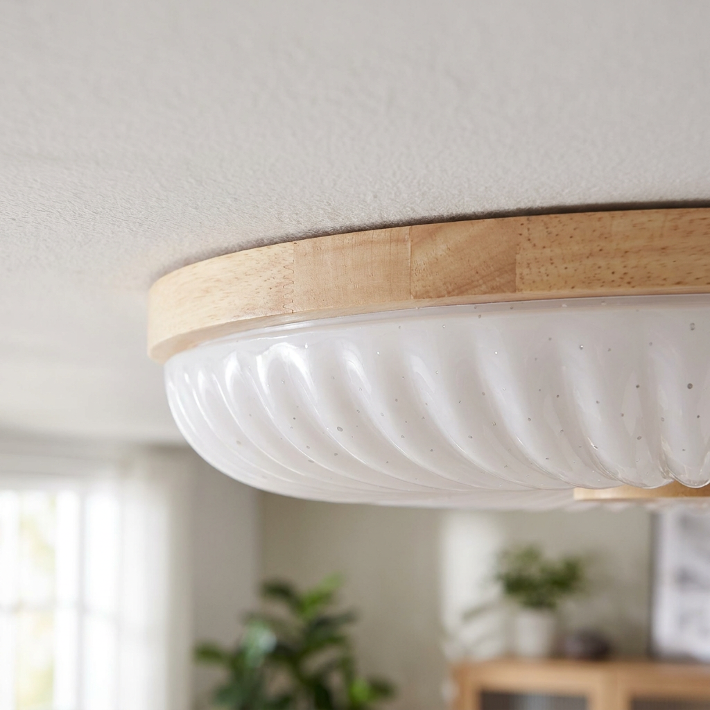 Plafonnier LED Blanc — detail du bord et de la fixation au plafond