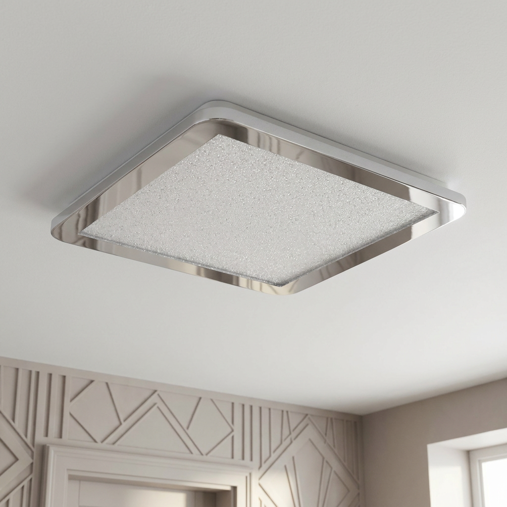 Plafonnier LED Composite Chromé | Nexit — vu de dessous, fixe au plafond, eteint