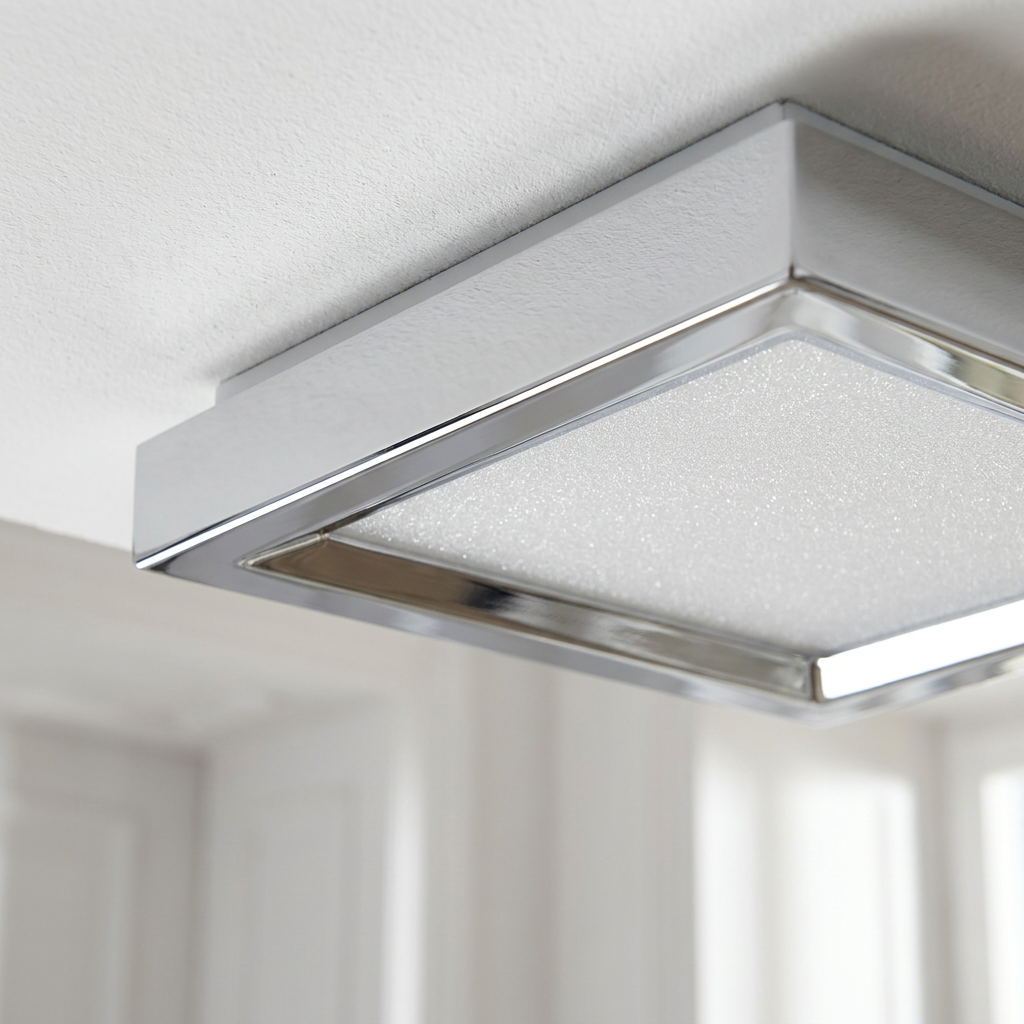 Plafonnier LED Composite Chromé | Nexit — detail du bord et de la fixation au plafond