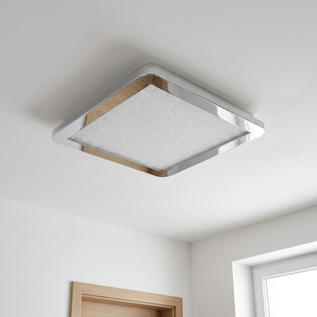 Plafonnier LED Composite Chromé | Nexit — vu de dessous, fixe au plafond, eteint