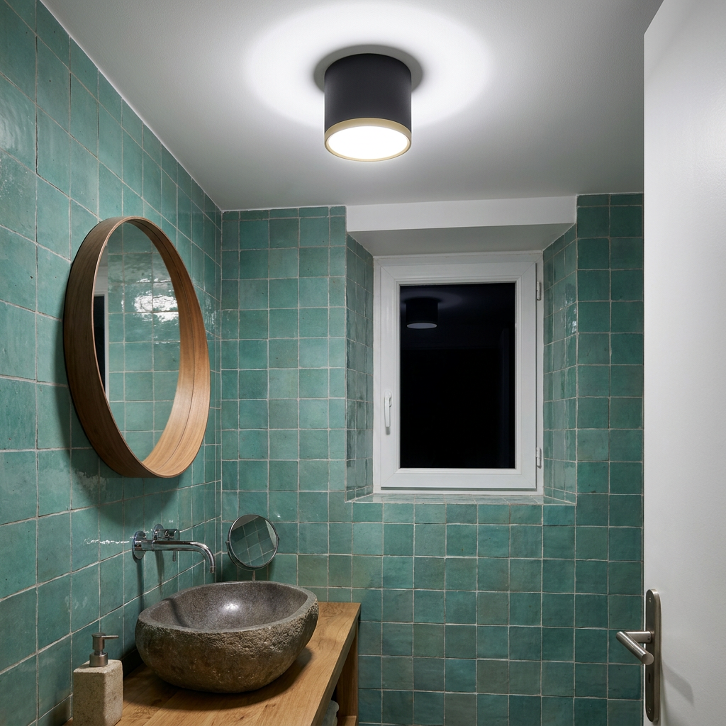 Plafonnier LED Composite Noir Doré | Tuba — allume le soir, ambiance chaleureuse, eclairage du plafond